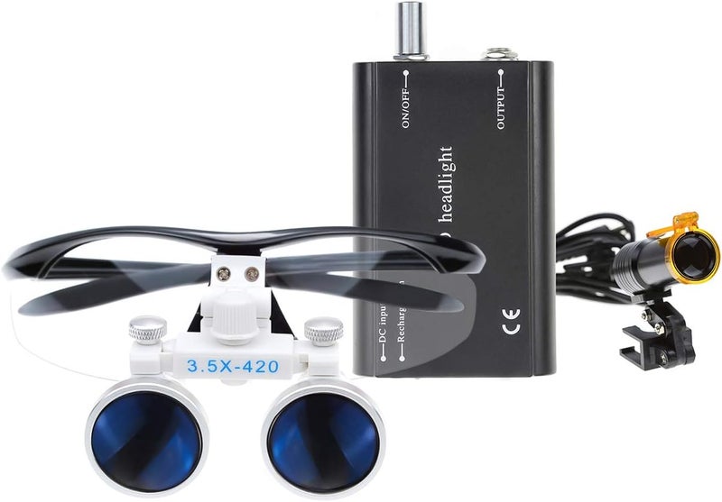 EustomA 3.5X Binocular Loupes+5W LED Headlight Clip-on Type with Optics Filter with Aluminum Box DY-008 (Black) - Image 4